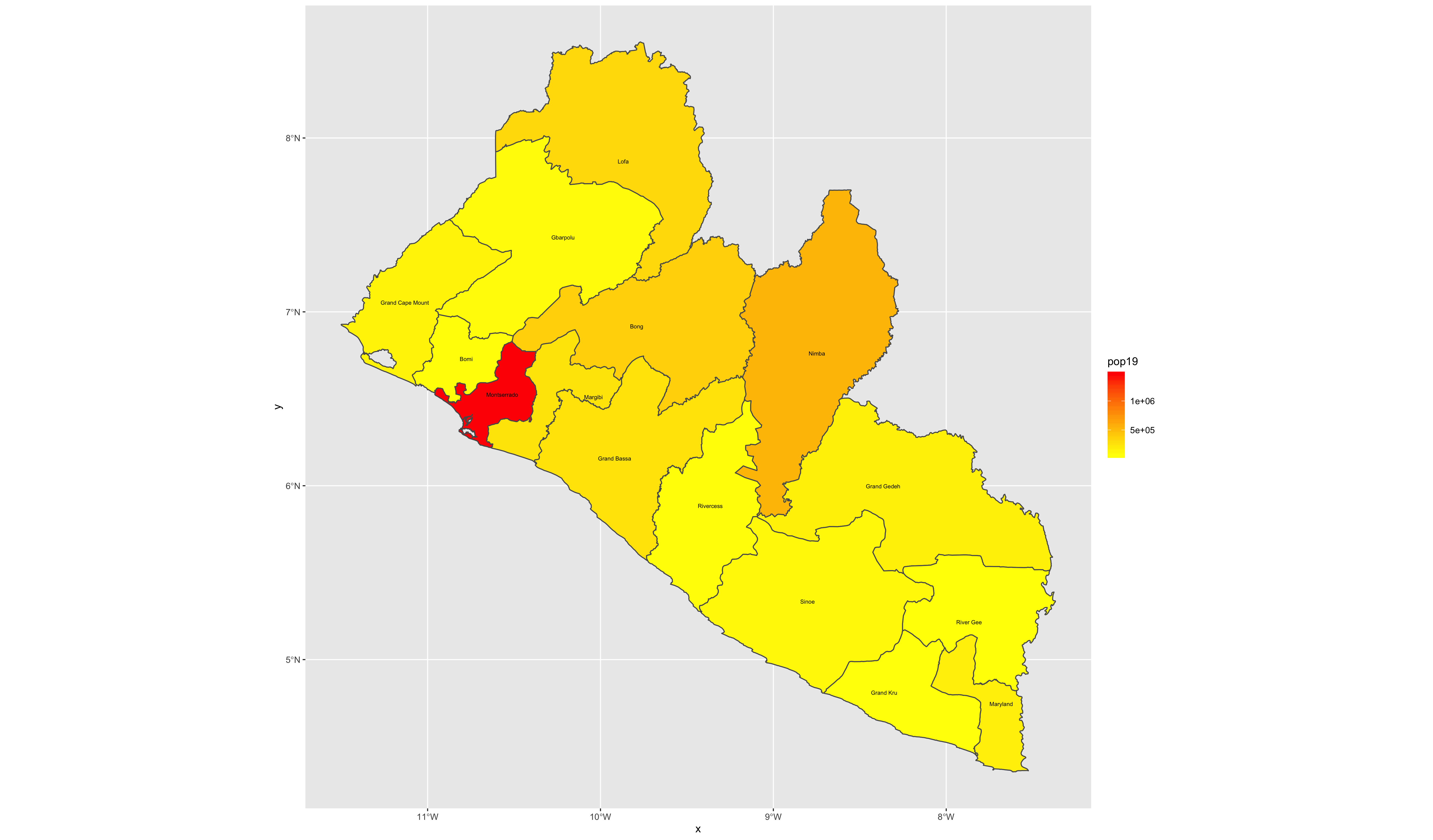 Population of Liberia's Counties in 2019