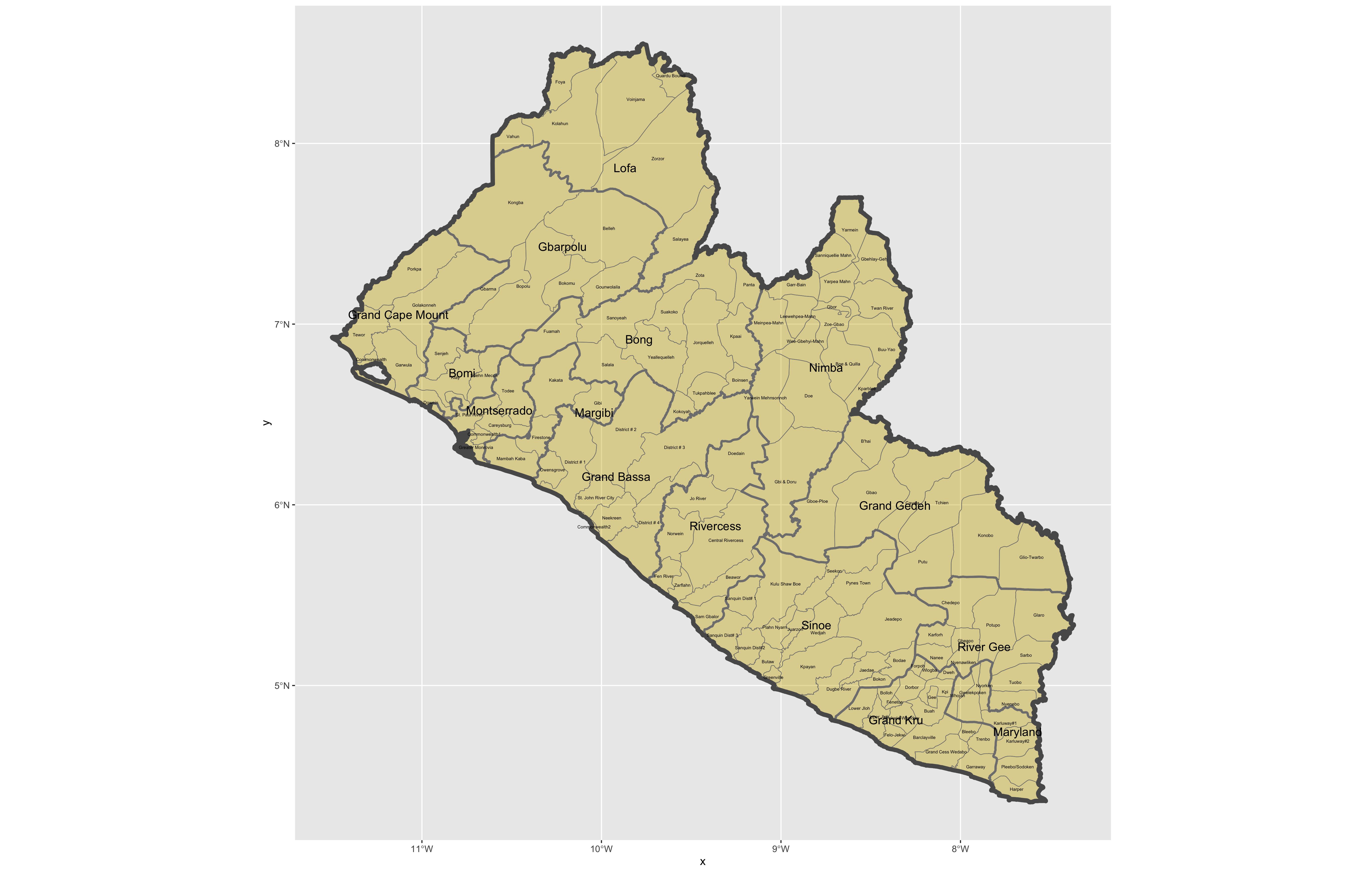 Liberia, its counties and districts