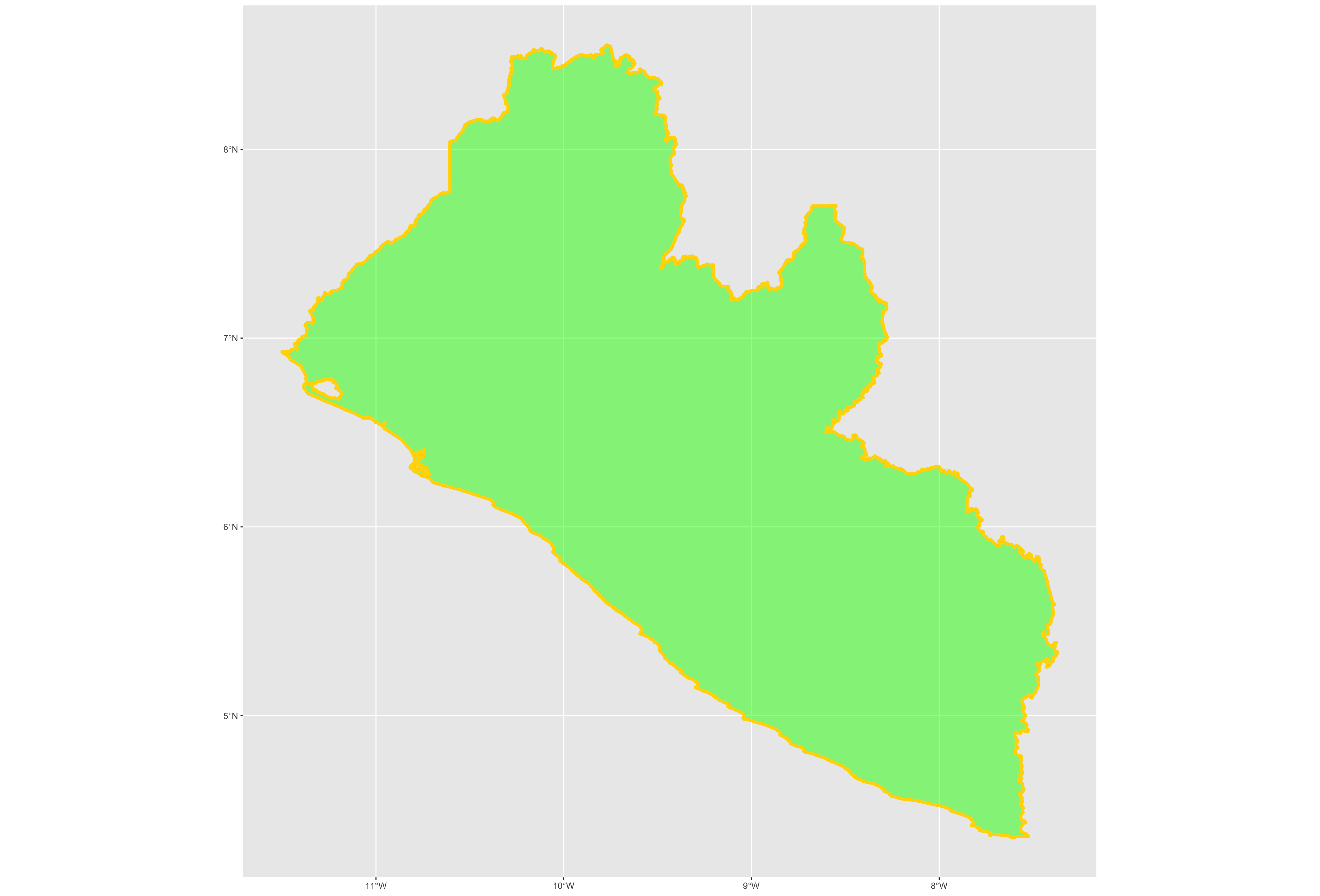 Liberia with a green fill and gold border